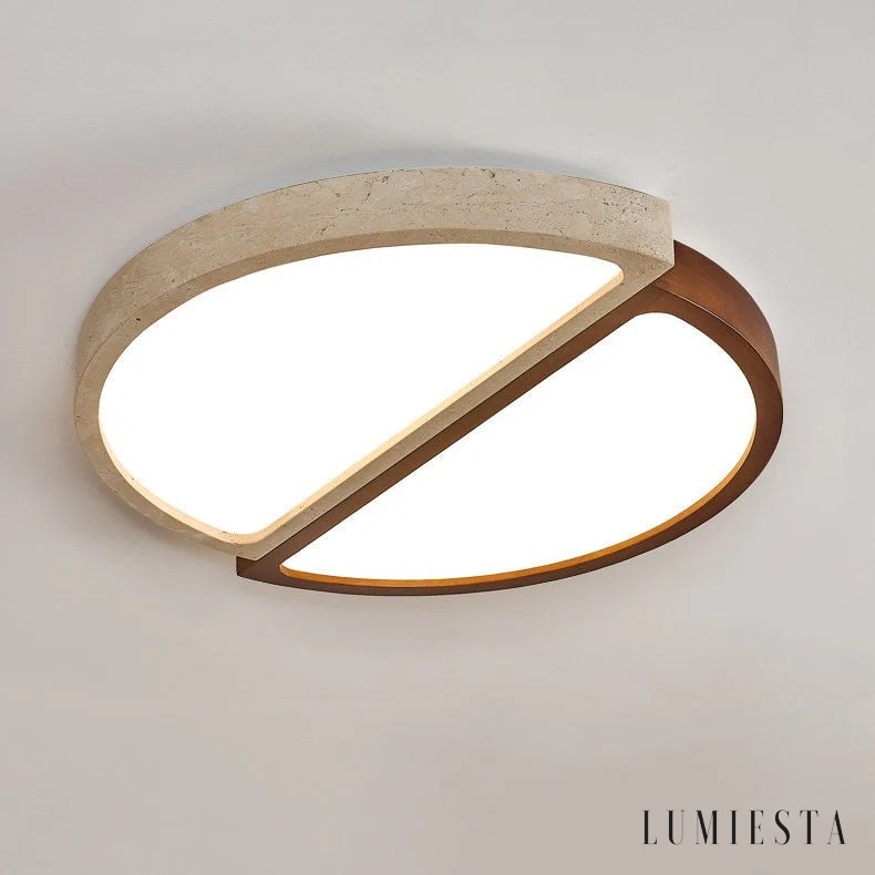 Passia - travertine and wood ceiling light Ø 48-58 cm