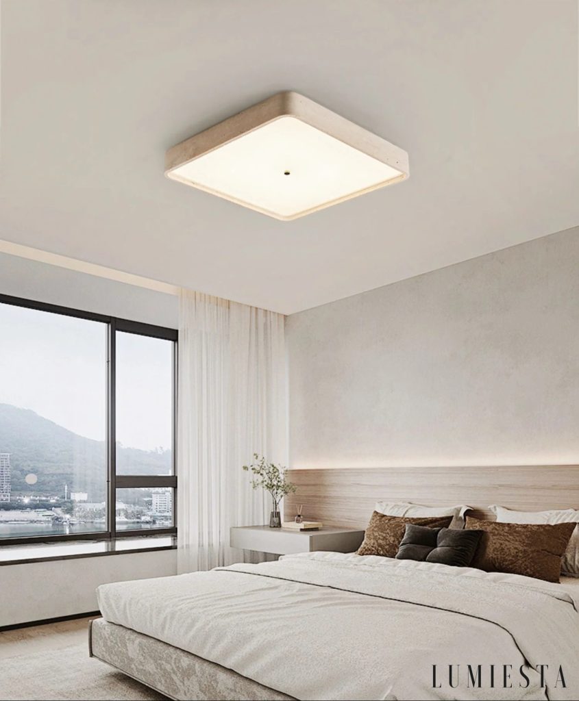 Granadia - square travertine flush ceiling light 38-48 cm