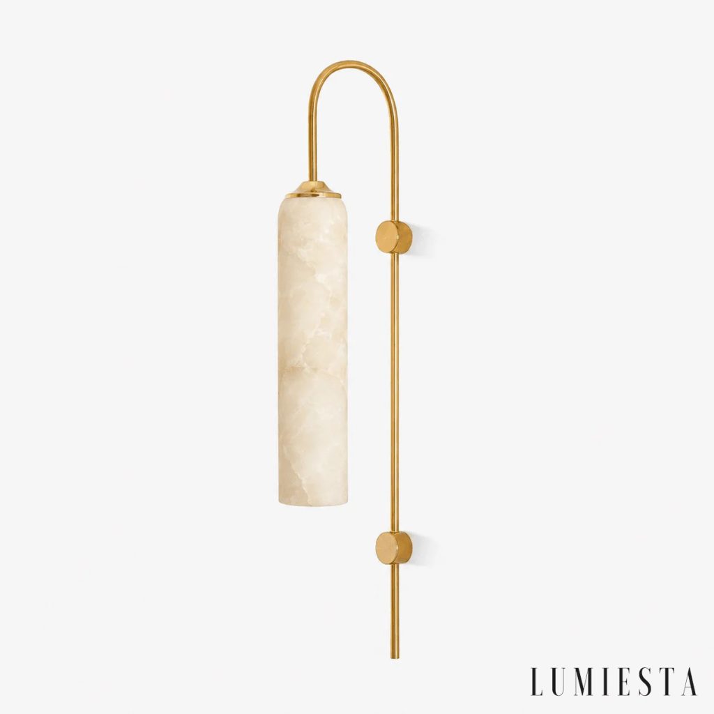Posia - cylindrical alabaster wall light, 19 cm wide