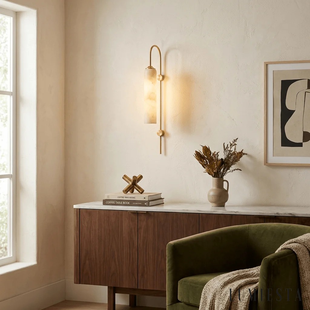 Posia - cylindrical alabaster wall light, 19 cm wide