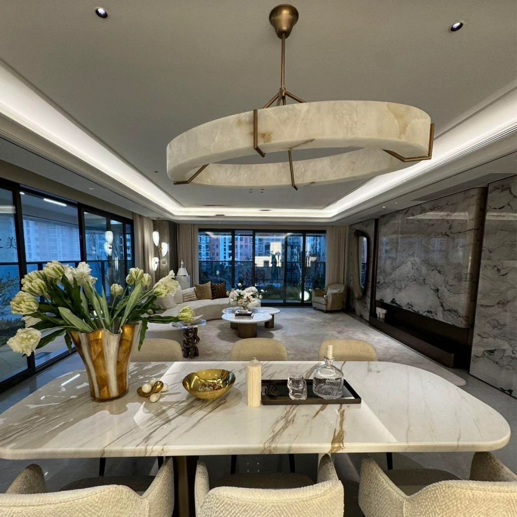 Argentia - Round alabaster and copper pendant light, diameter from 60 cm to 90 cm
