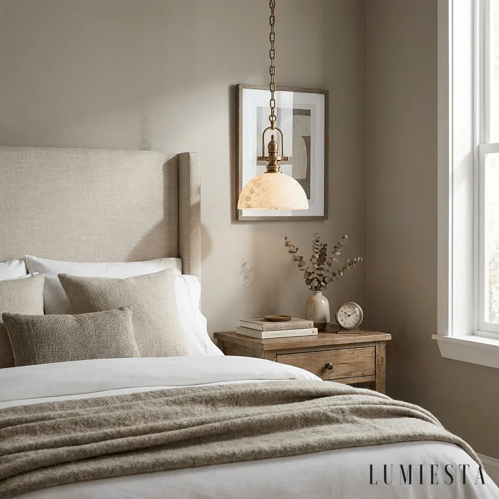 Cortona - alabaster dome pendant light - side view