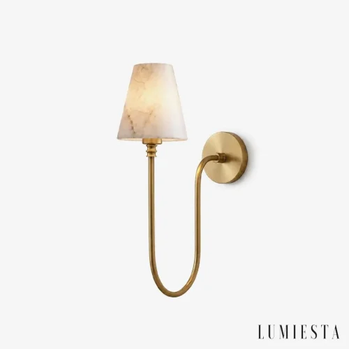 Certaldo - wall light with an alabaster cone on a curved arm - front view