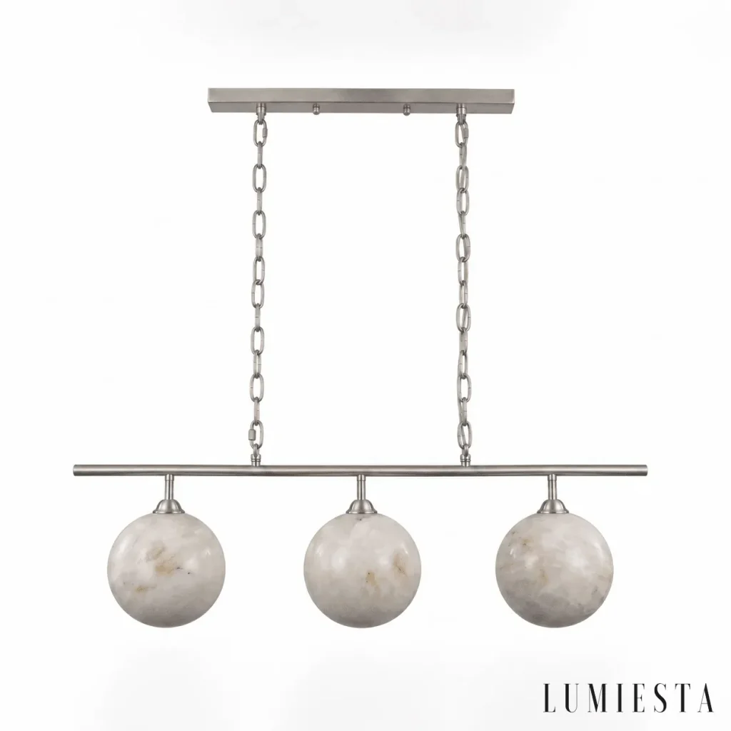 Anghiari - alabaster globe pendant light - with the light switched on