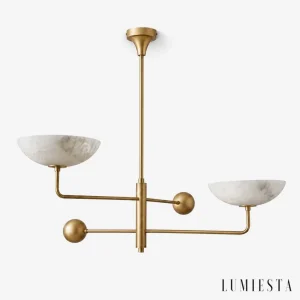 Pietrasanta - alabaster chandelier with two bowl-shaped shades, 85 cm wide - front view