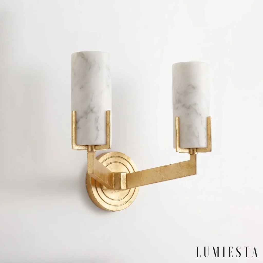 Saturnia - alabaster wall light, width 7.5 cm - textured gold leaf finish