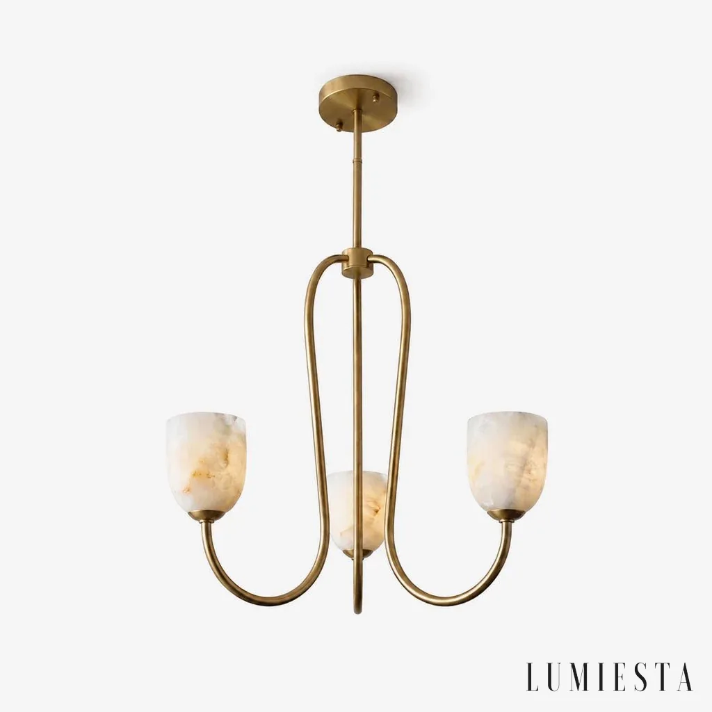 Sangimignano - alabaster chandelier with three cup-shaped shades - front view