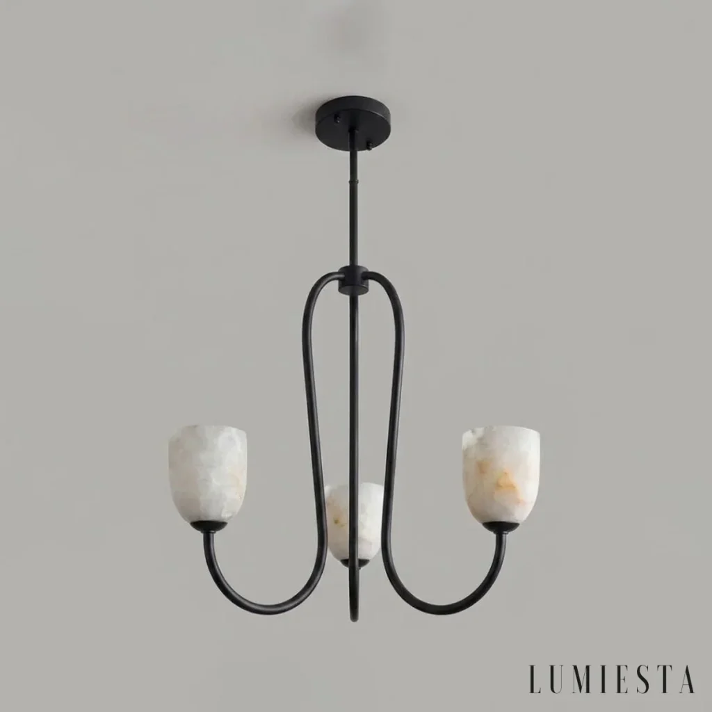 Sangimignano - alabaster chandelier with three cup-shaped shades - mounting detail