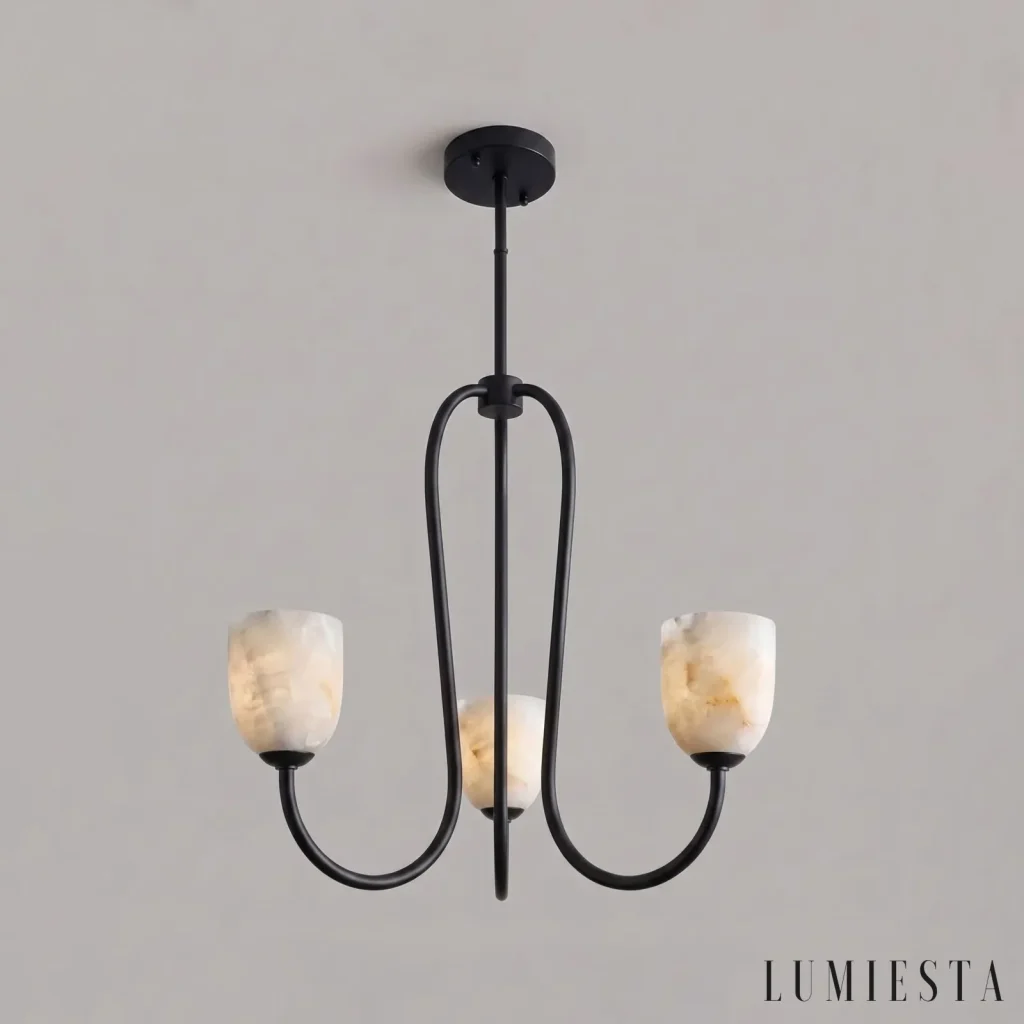 Sangimignano - alabaster chandelier with three cup-shaped shades - full view