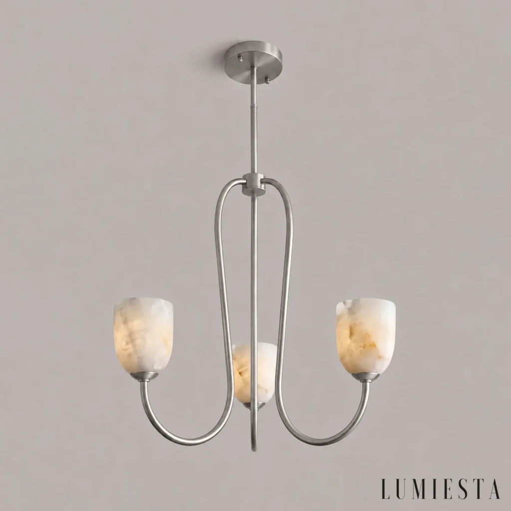 Sangimignano - alabaster chandelier with three cup-shaped shades - in daylight
