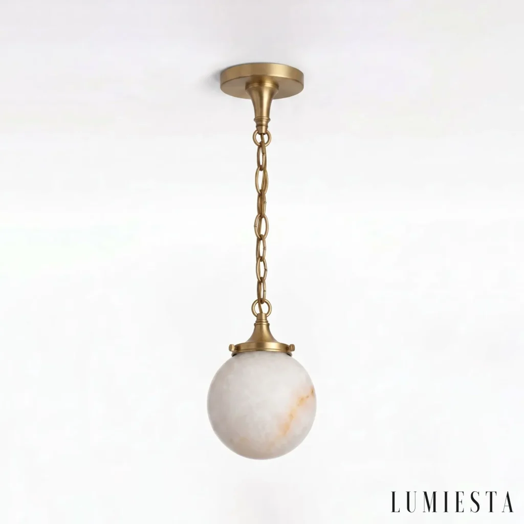 Cetona - alabaster globe pendant light - with the light switched on