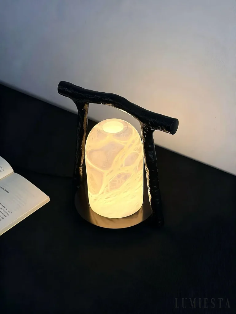 Sorano - lantern-shaped alabaster table lamp - full view