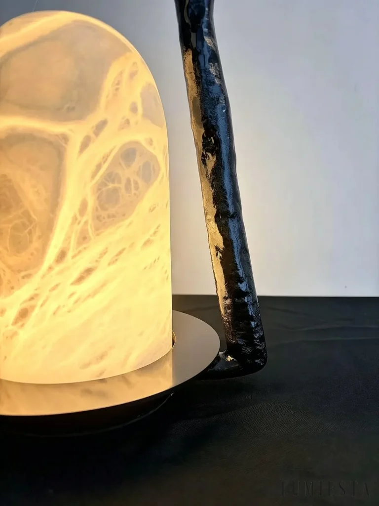 Sorano - lantern-shaped alabaster table lamp - in daylight