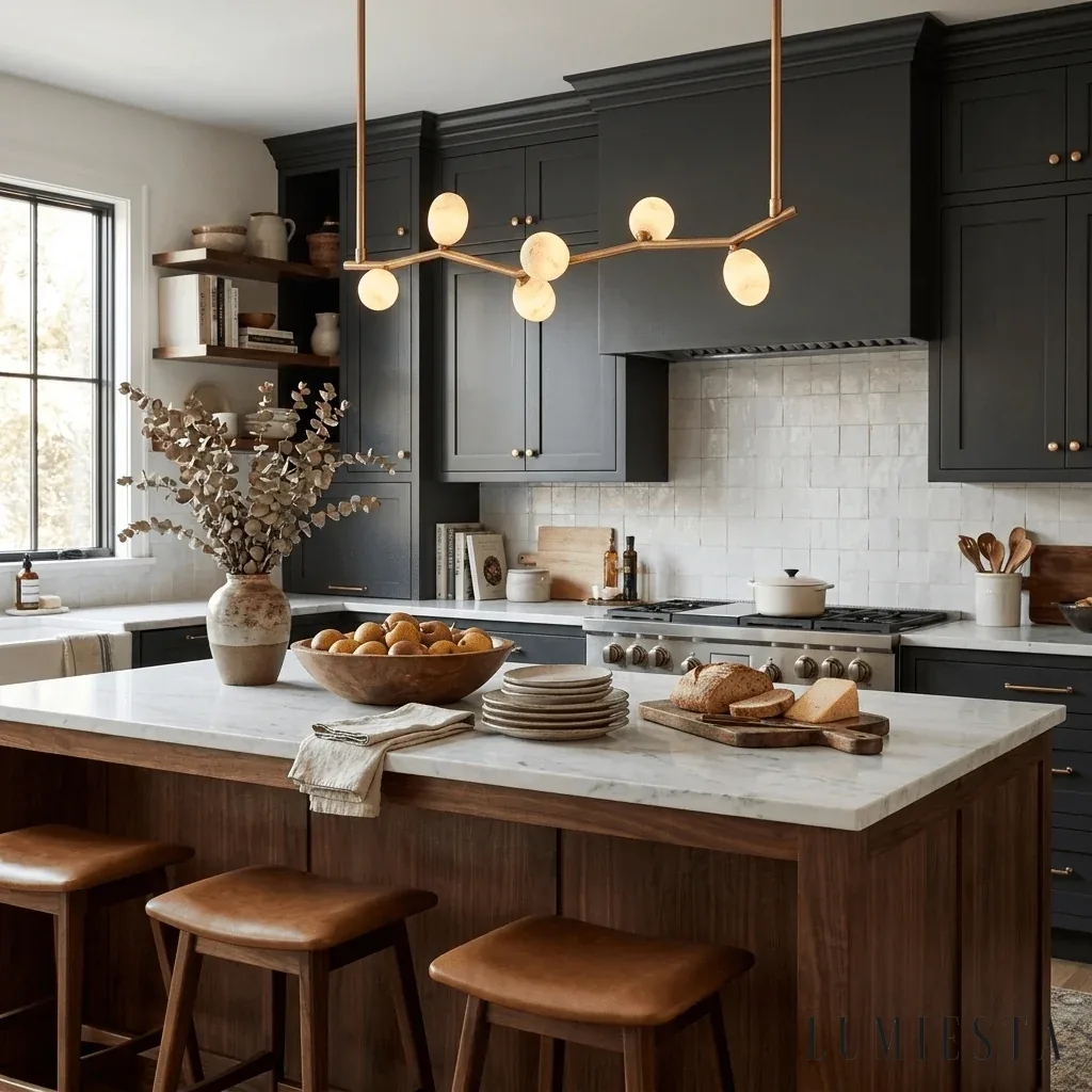 Scansano - alabaster chandelier shaped like a copper branch - in an interior setting