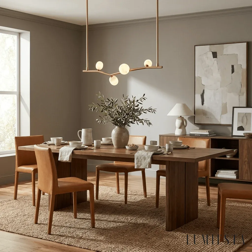 Scansano - alabaster chandelier in the form of a copper branch - with the light switched on