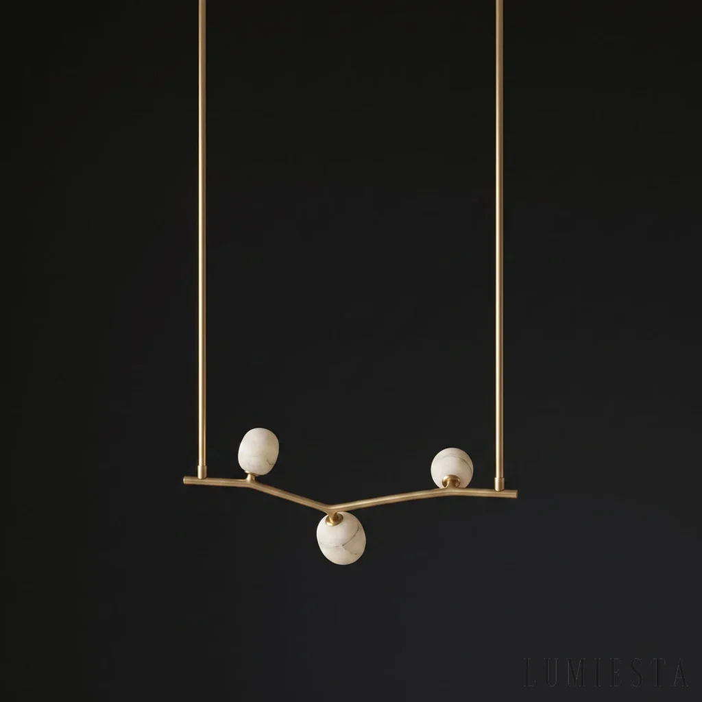 Scansano - alabaster chandelier in the form of a copper branch - full view