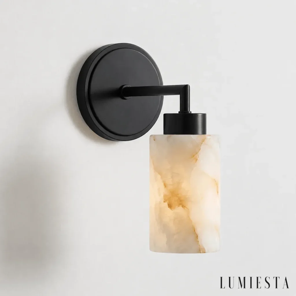 Besalu - alabaster wall light Width 12 cm - with the light switched on