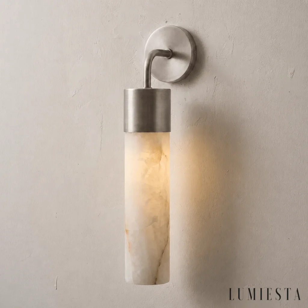 Denia - tubular alabaster wall light - shade and base detail