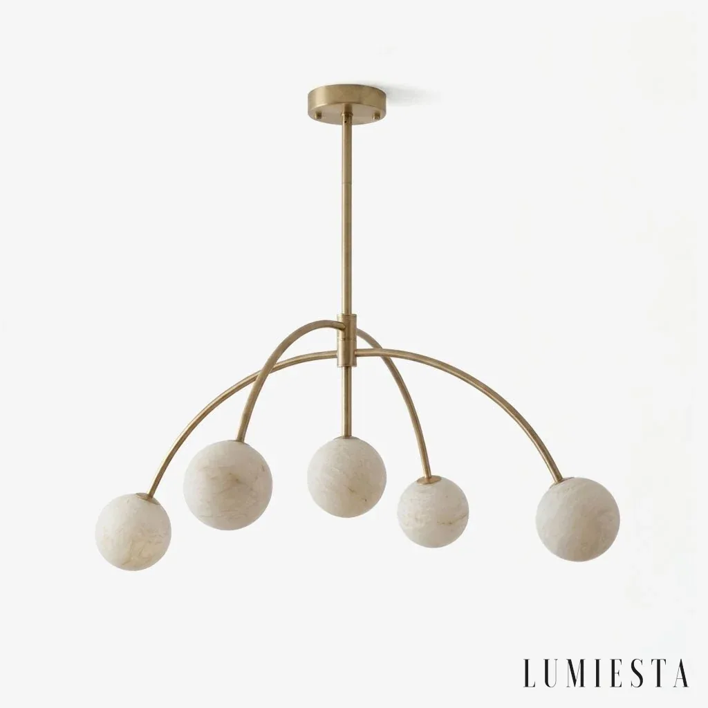 Segovia - alabaster chandelier with globes on curved arms - front view