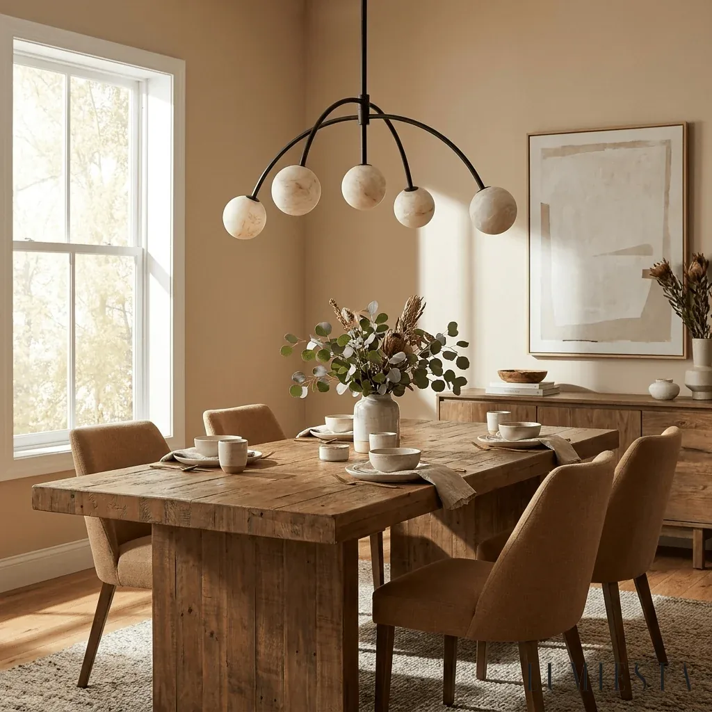 Segovia - alabaster chandelier with globes on curved arms - material detail - metal