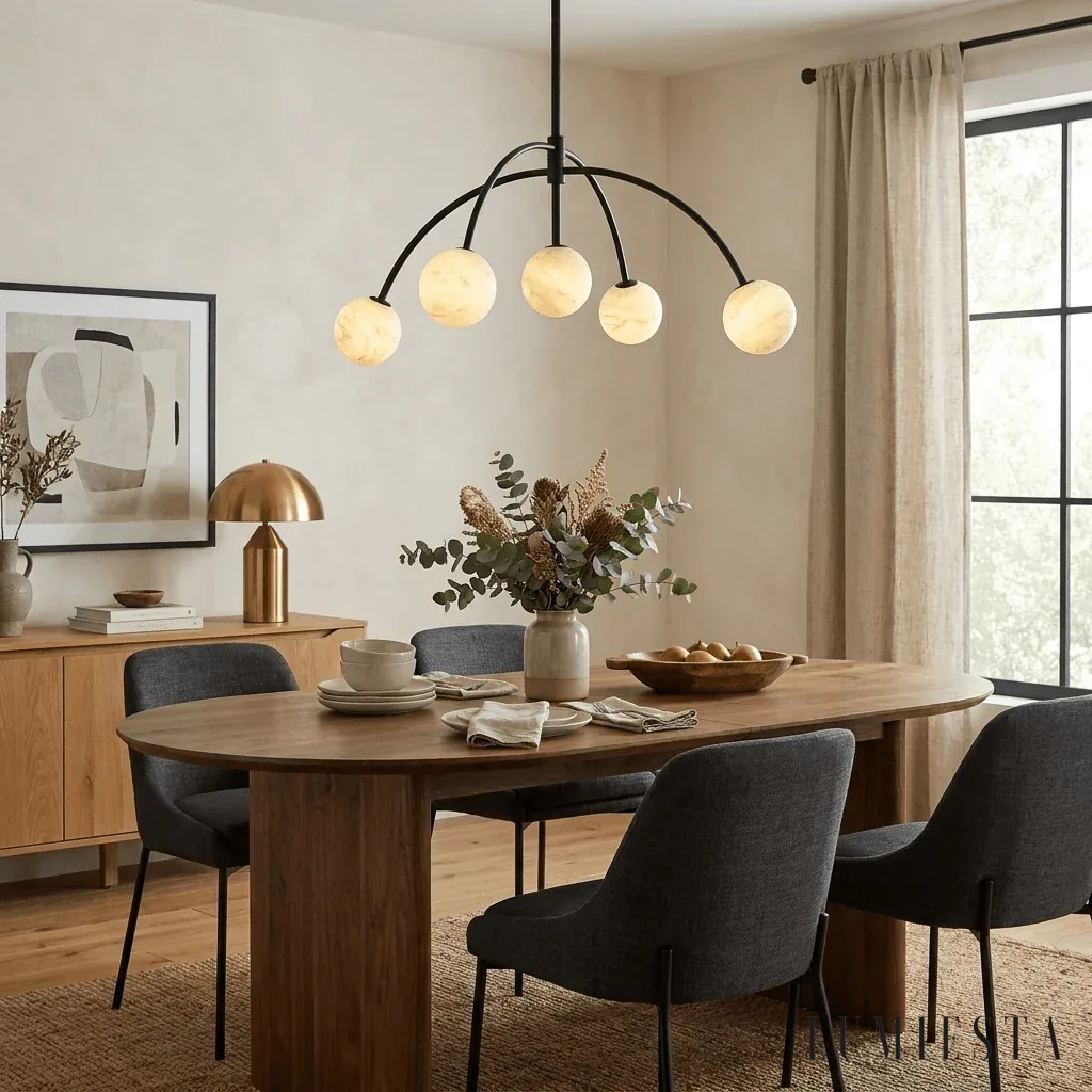 Segovia - alabaster chandelier with globes on curved arms - copper and white finish