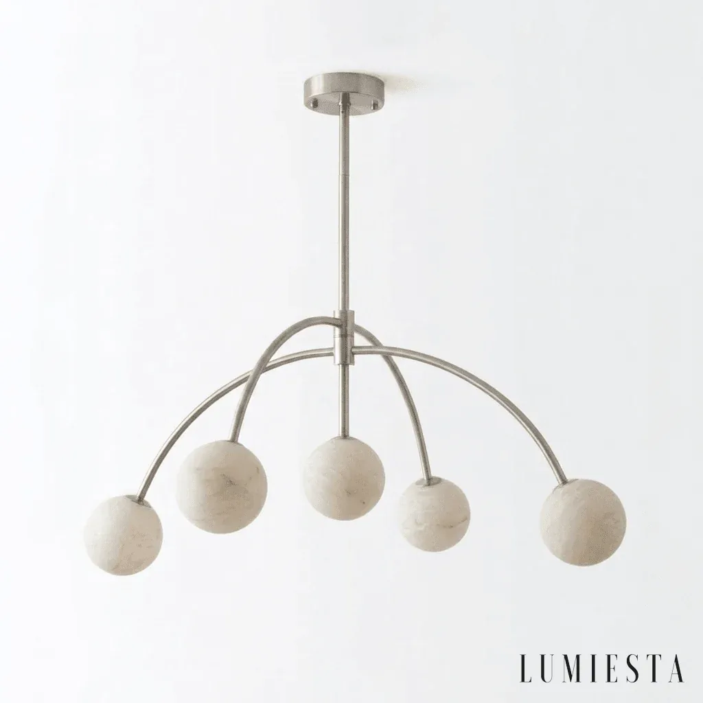 Segovia - alabaster chandelier with globes on curved arms - full view