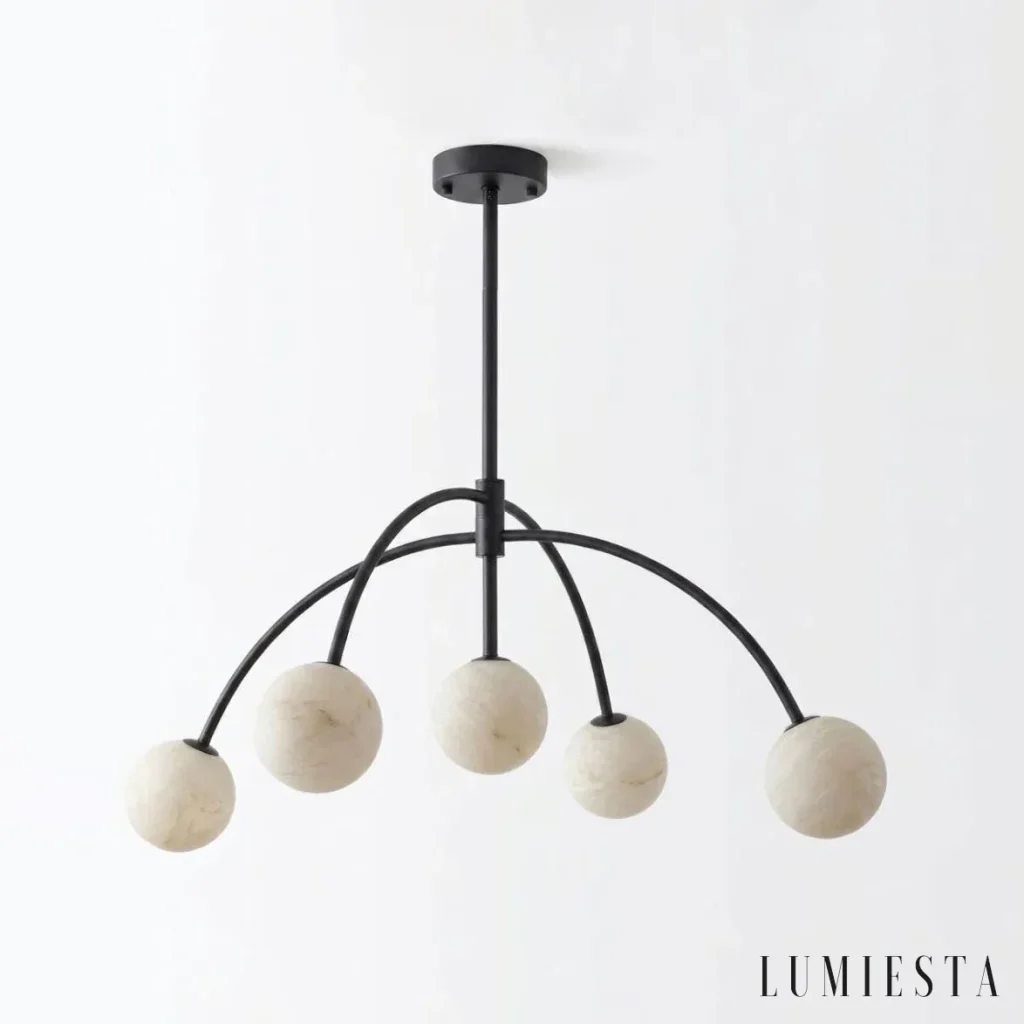 Segovia - alabaster chandelier with globes on curved arms - mounting detail