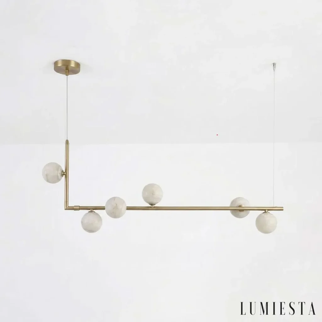 Salamanca - chandelier with alabaster globes on a bar - in daylight