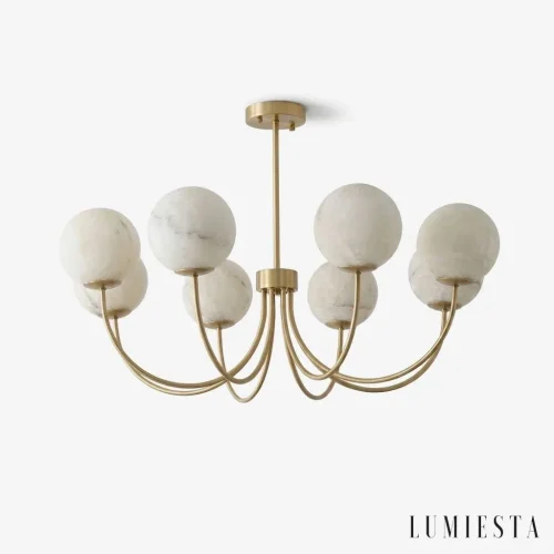 Leon - chandelier with alabaster globes on curved arms - front view