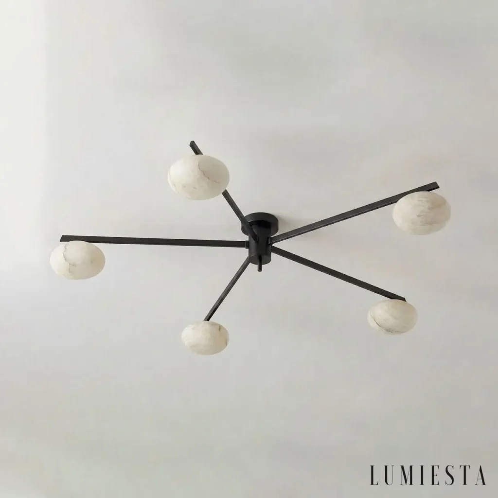 Burgos - alabaster flush ceiling light Ø 85 cm - with the light switched on