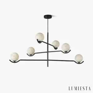 Getxo - chandelier with alabaster globes on tiered arms - front view