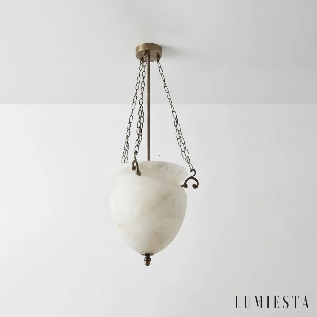 Llanes - chain-hung alabaster pendant light Ø 40 cm - full view