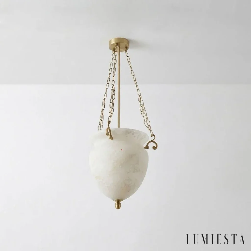 Llanes - chain-hung alabaster pendant light Ø 40 cm - mounting detail
