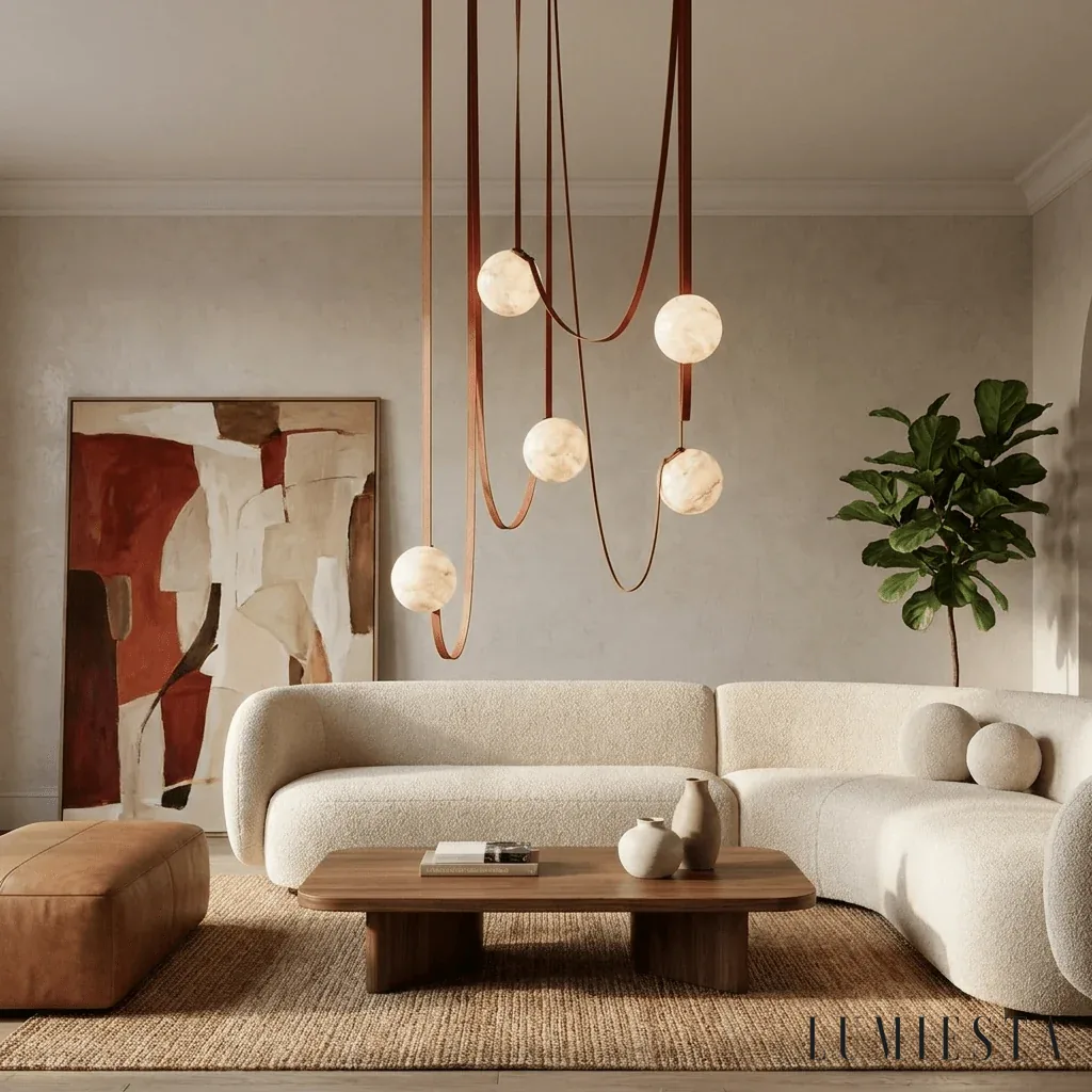Baiona - alabaster pendant light Ø 203 cm - side view