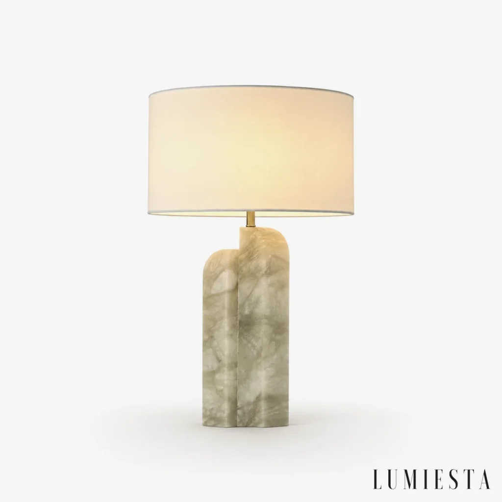 Carmona - alabaster table lamp with asymmetrical base - front view