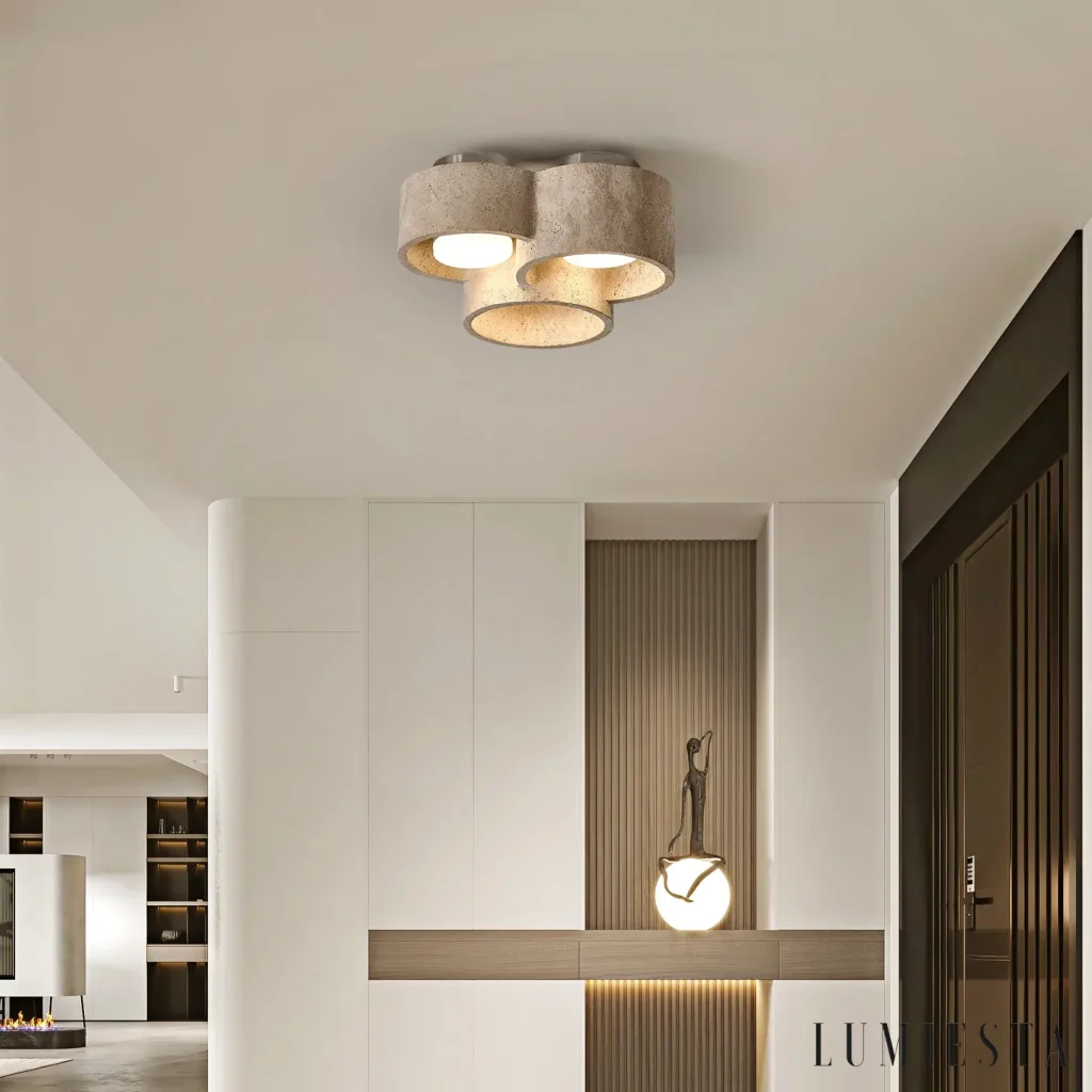 Orvieto - travertine ceiling light with cylindrical shades - in an interior setting