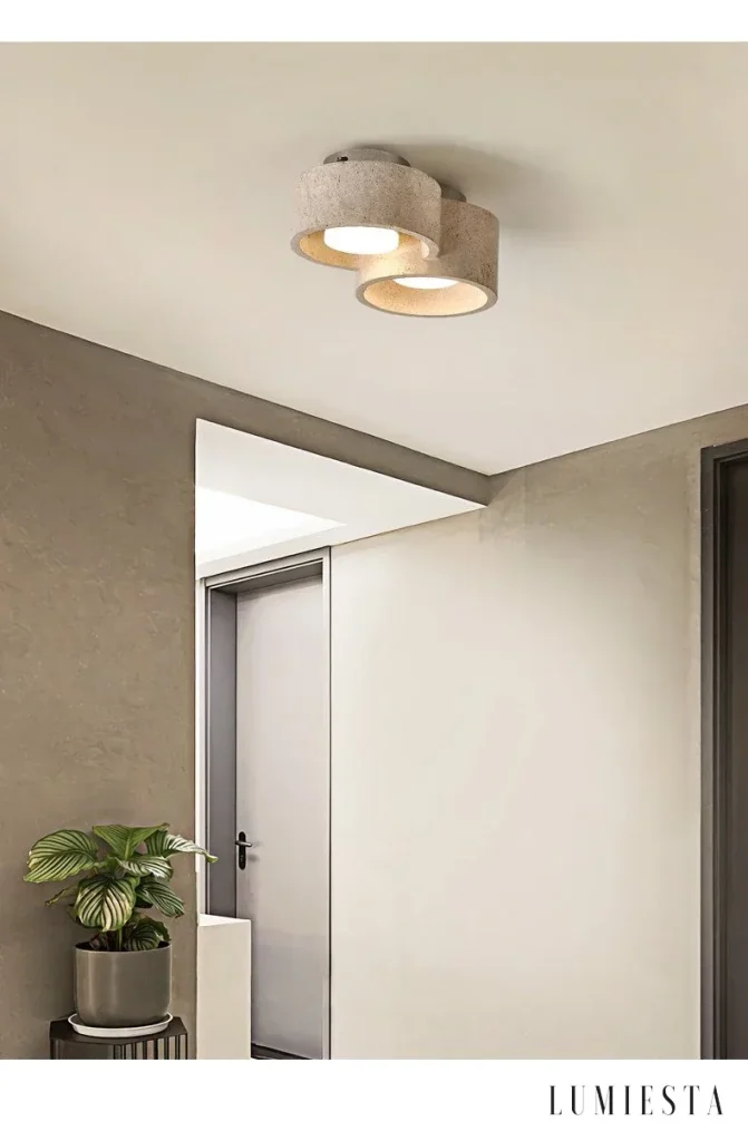 Orvieto - travertine ceiling light with cylindrical shades - in daylight