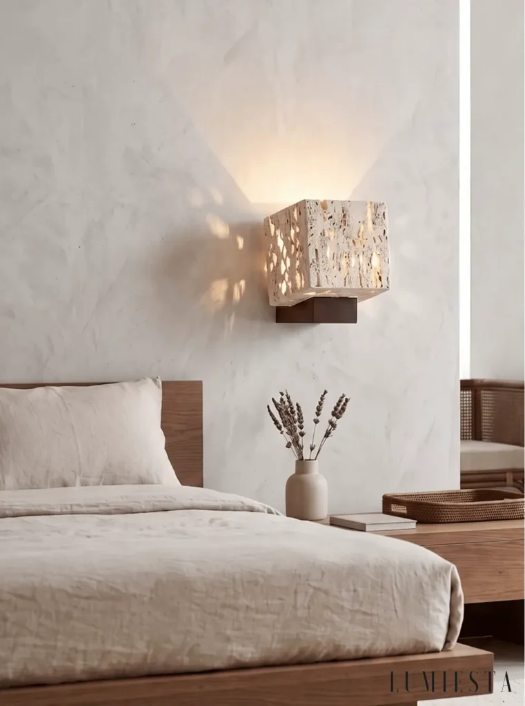 Gubbio - travertine wall light width 14.5 cm - in an interior setting