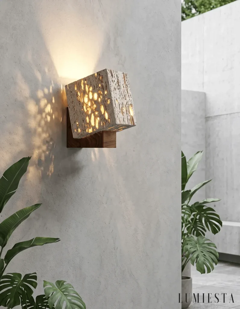 Gubbio - travertine wall light width 14.5 cm - side view