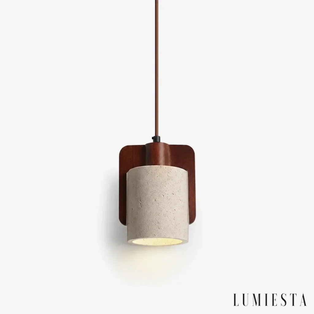 Tuscania - travertine pendant light with wooden wings - side view