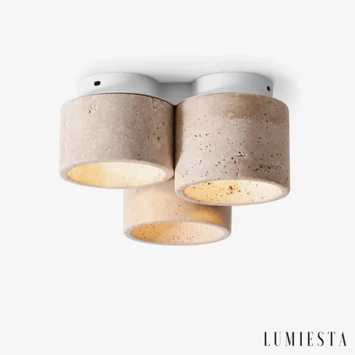 Trevi - travertine ceiling light with three cylindrical shades - front view