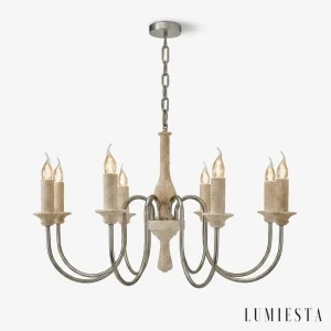Amelia - chain-hung travertine candle-style chandelier - front view
