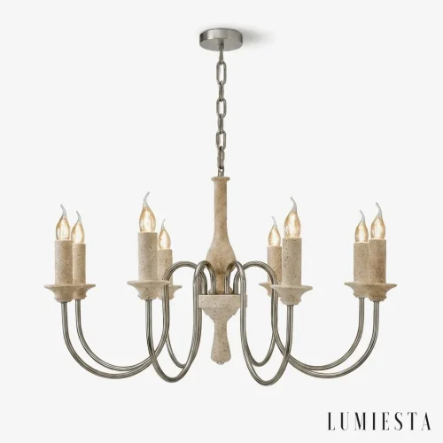 Amelia - chain-hung travertine candle-style chandelier - front view