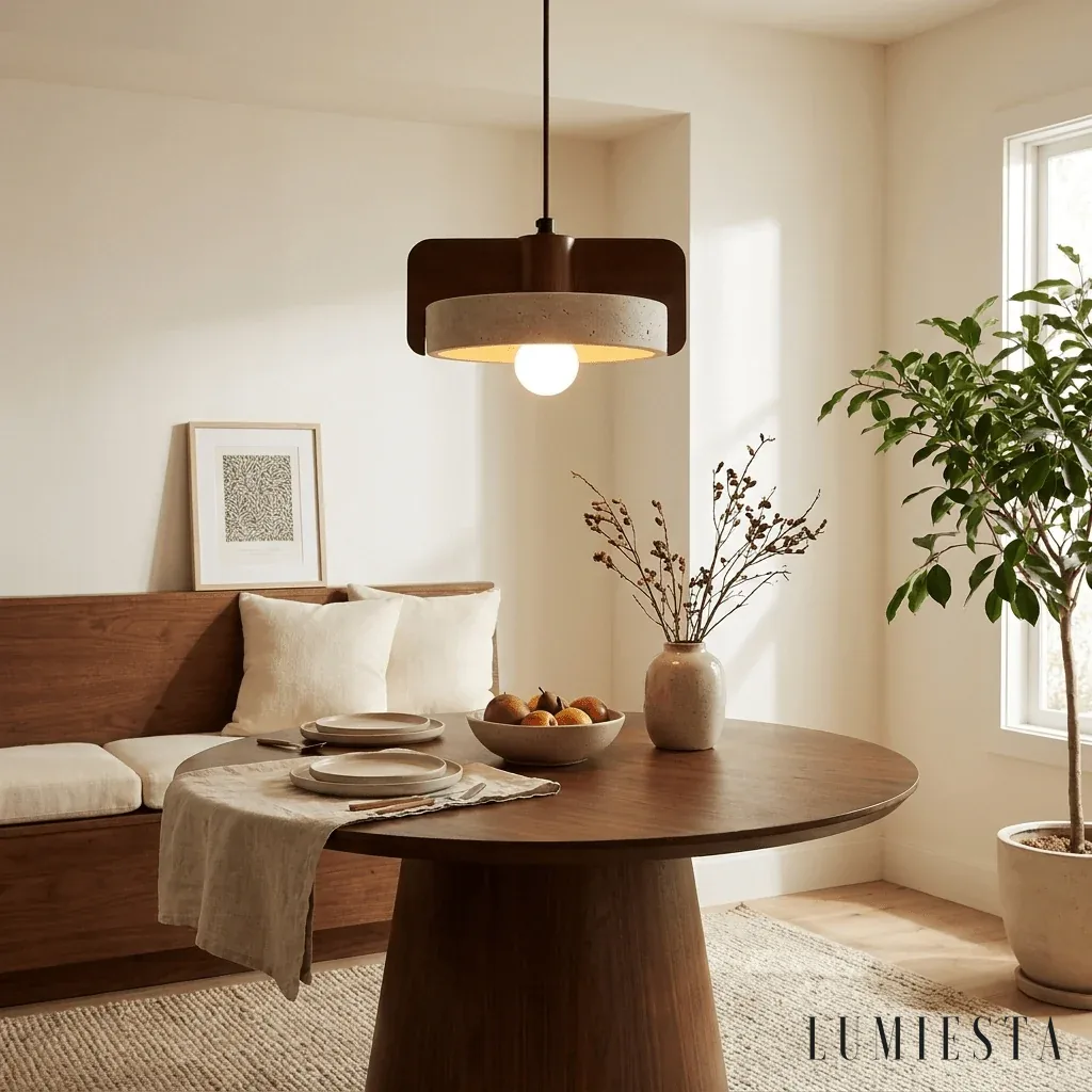 Tuscania - lampa wisząca trawertynowa z drewnianymi skrzydłami - detal materiału - trawertyn