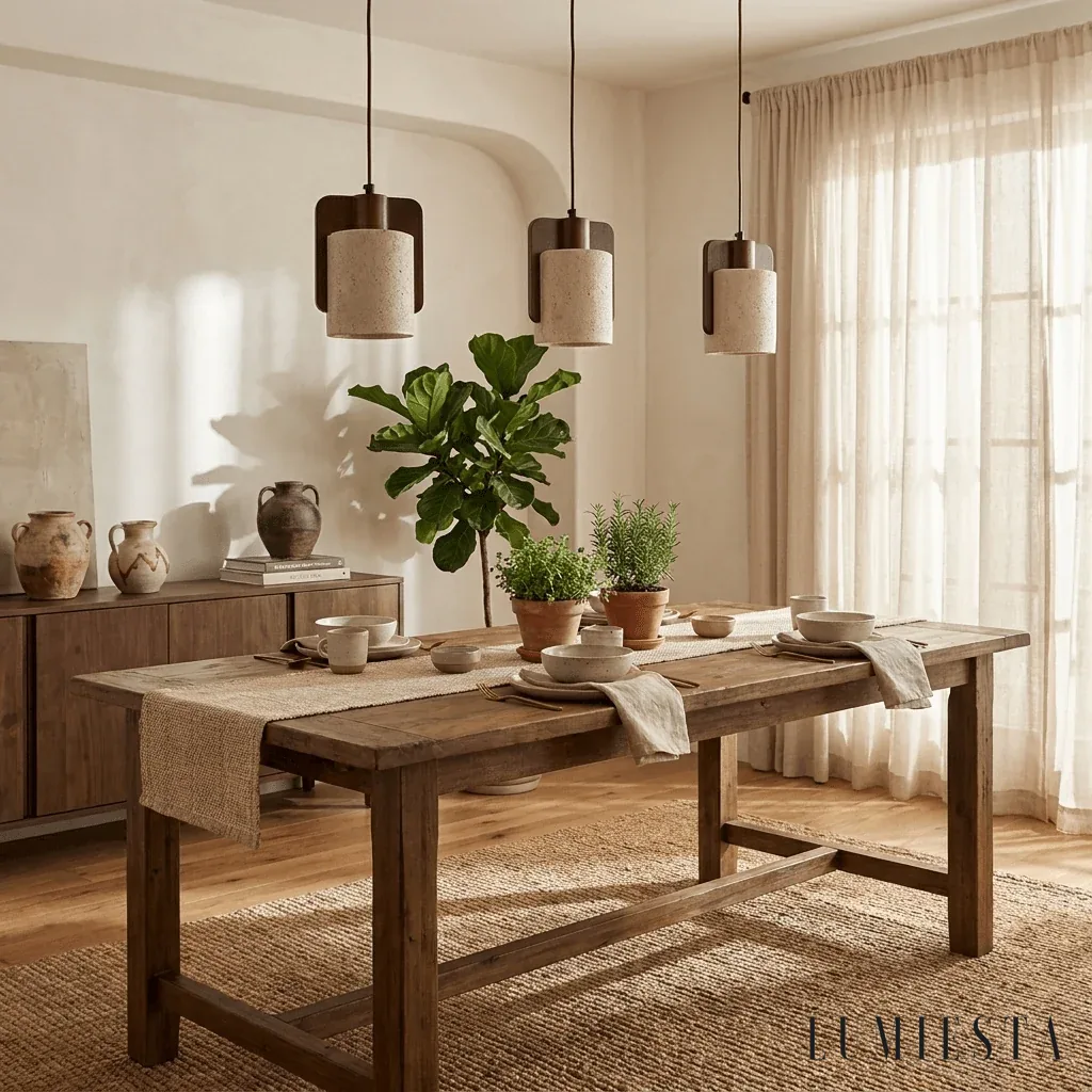 Tuscania - lampa wisząca trawertynowa z drewnianymi skrzydłami - detal montażu