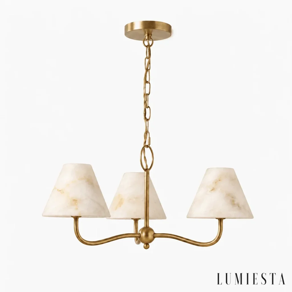 Vinci - alabaster chandelier with three conical shades
