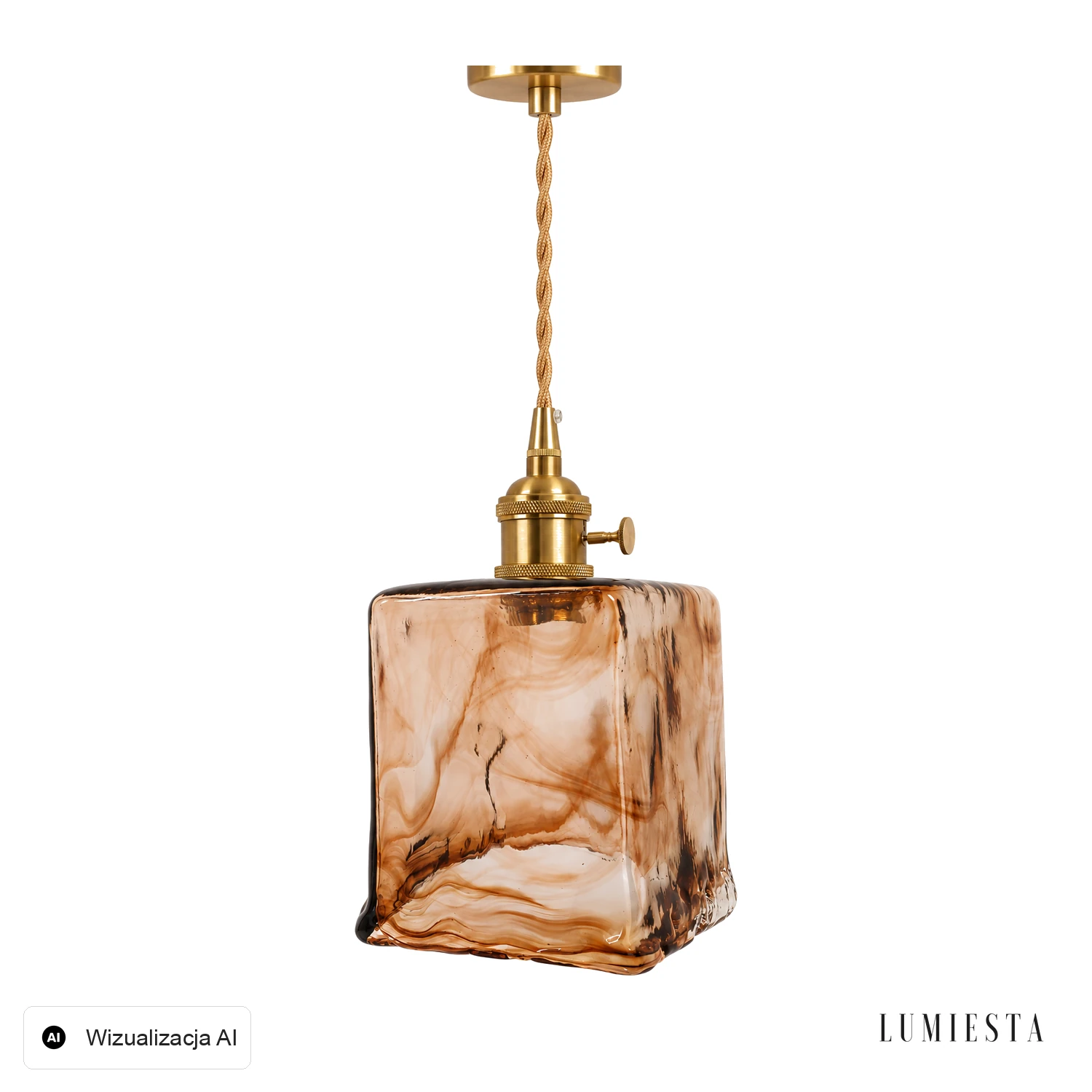 Altare – lampa wisząca szklana bursztynowa, złota oprawka
