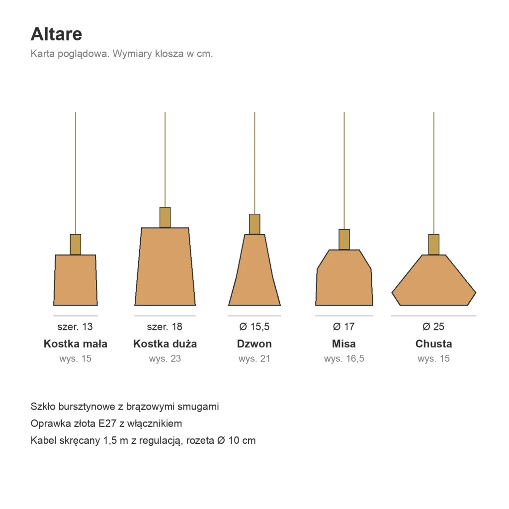 Altare - karta techniczna z wymiarami kloszy