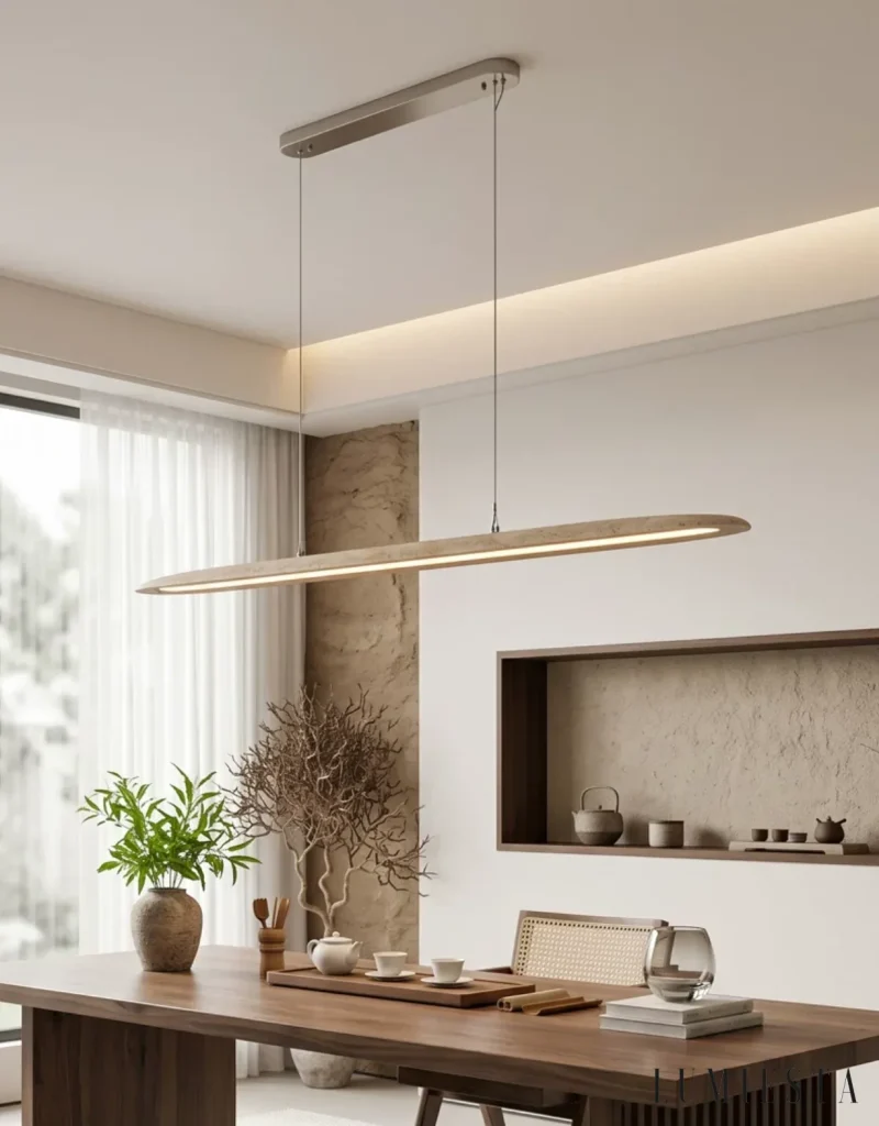 Anagni - lampa wisząca trawertynowa liniowa 80-150 cm - w dziennym świetle