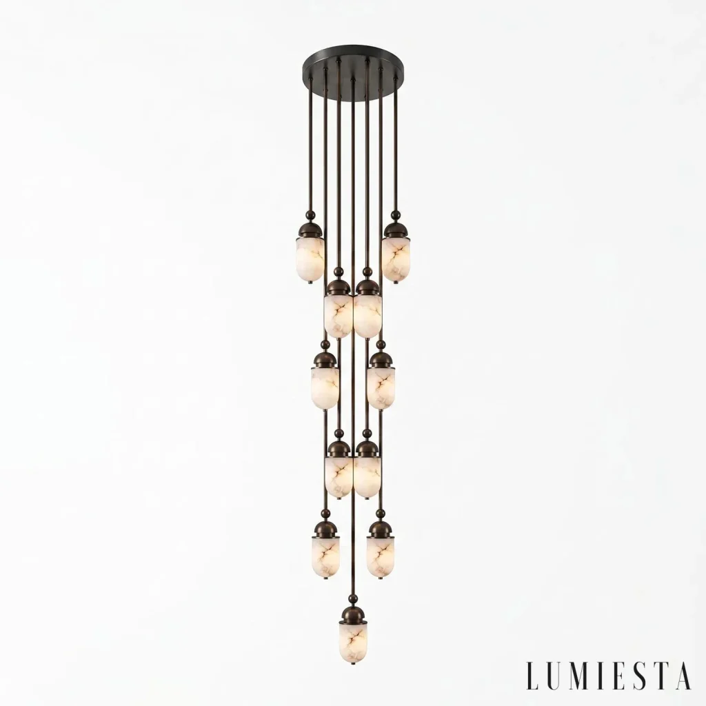 Castellina - lampa wisząca alabastrowa wielopunktowa - widok z przodu